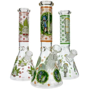 HILLSIDE GLASS 10" GLOW RICK AND MORTY GRAPHIC BEAKER BONG, ASSORTED GRAPHICS